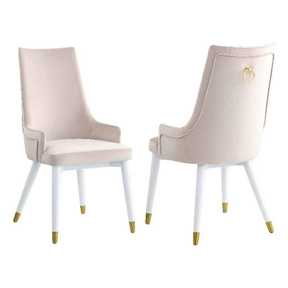 Milan Judith Modern White Fabric Side Chair with Brass Back Handle - Set of 2