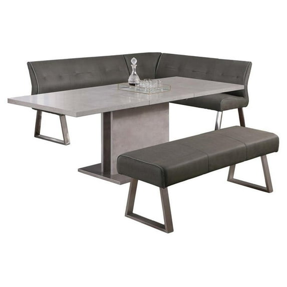 Milan Kaitlynn 3-piece Steel and Melamine Dining Set with Bench in Gray