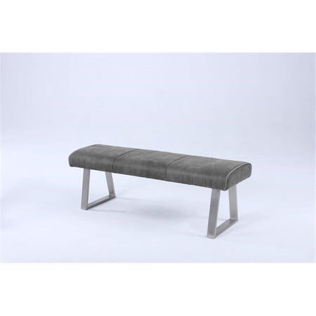 Milan Kaitlynn Plush Gray Fabric Bench with Highlight Stitching