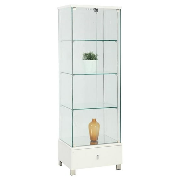 Milan Kamille 23.6" Contemporary Steel and Glass Curio Cabinet in White