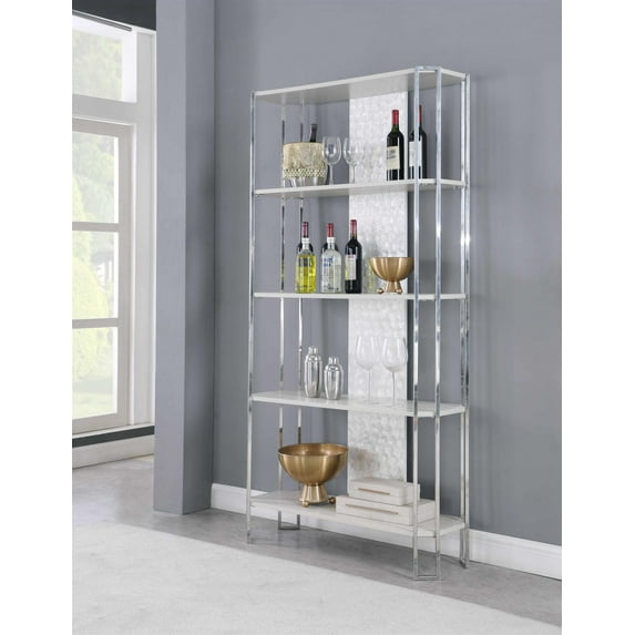 Milan Kenneth Contemporary Metal Bookshelf with Seashell Accents in Pearl Gray