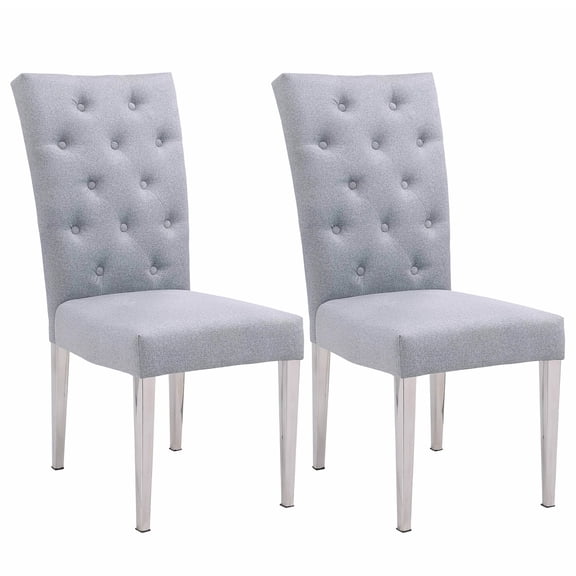 Milan Kenny Gray Button Tufted Back Side Chair with Steel Legs - Set of 2