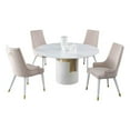thumbnail image 1 of Milan Kona White Marbleized Sintered Stone Top Dining Set and Side Chairs, 1 of 7