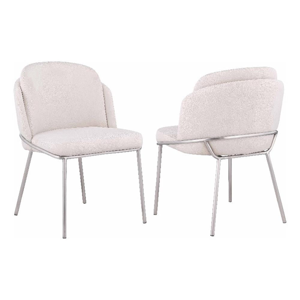 Milan Lacey Fabric White Double-layered Curved Back Side Chair - Set of 2