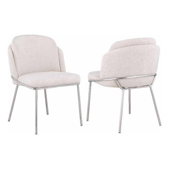 Milan Lacey Fabric White Double-layered Curved Back Side Chair - Set of 2