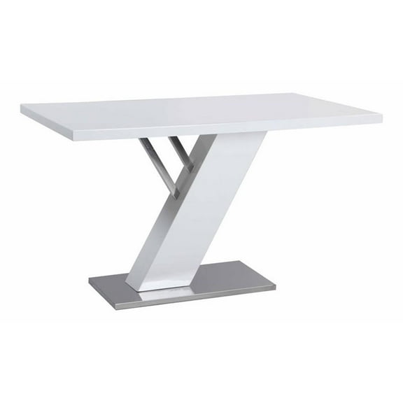 Milan Leah 51.2" Steel and Wood Y-Shaped Pedestal Dining Table in Gloss White