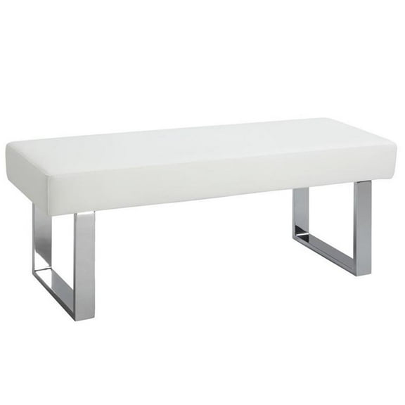 Milan Leah White Faux Leather Backless Long Bench with Stainless Steel Legs