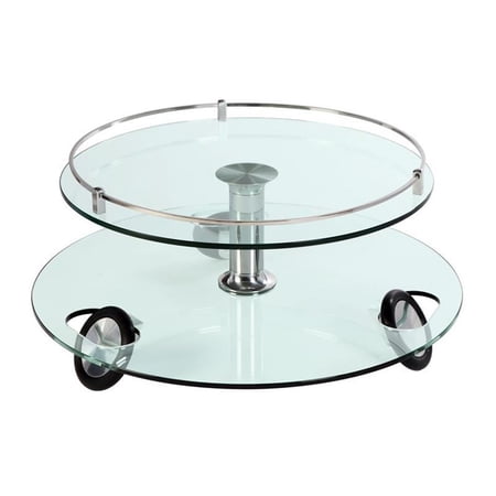 Milan Legacy Contemporary Chrome Two-Tier Rolling Round Glass Cocktail Table
