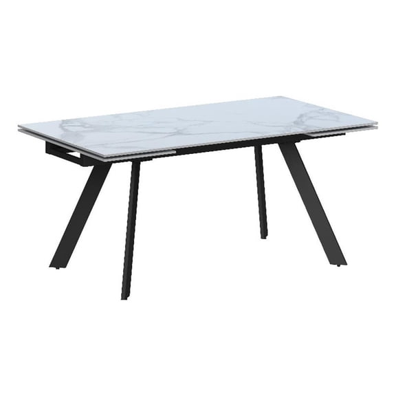 Milan Lex White Marbleized Ceramic Dining Table with Matte Black Steel Base