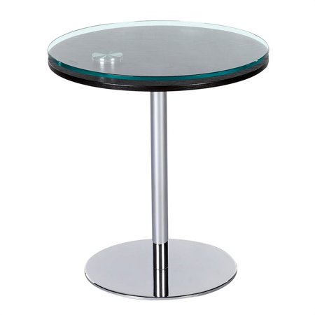 Milan Leyna Round Top Glass Motion Lamp Table with Wood and Chrome Accents