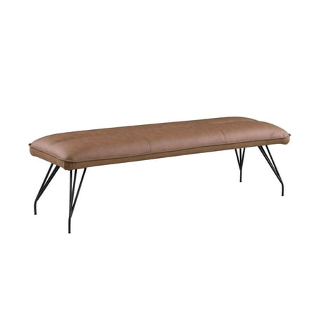 Milan Lilac Brown Patterned Faux Leather Bench w/ Curved Matte Black Steel Legs