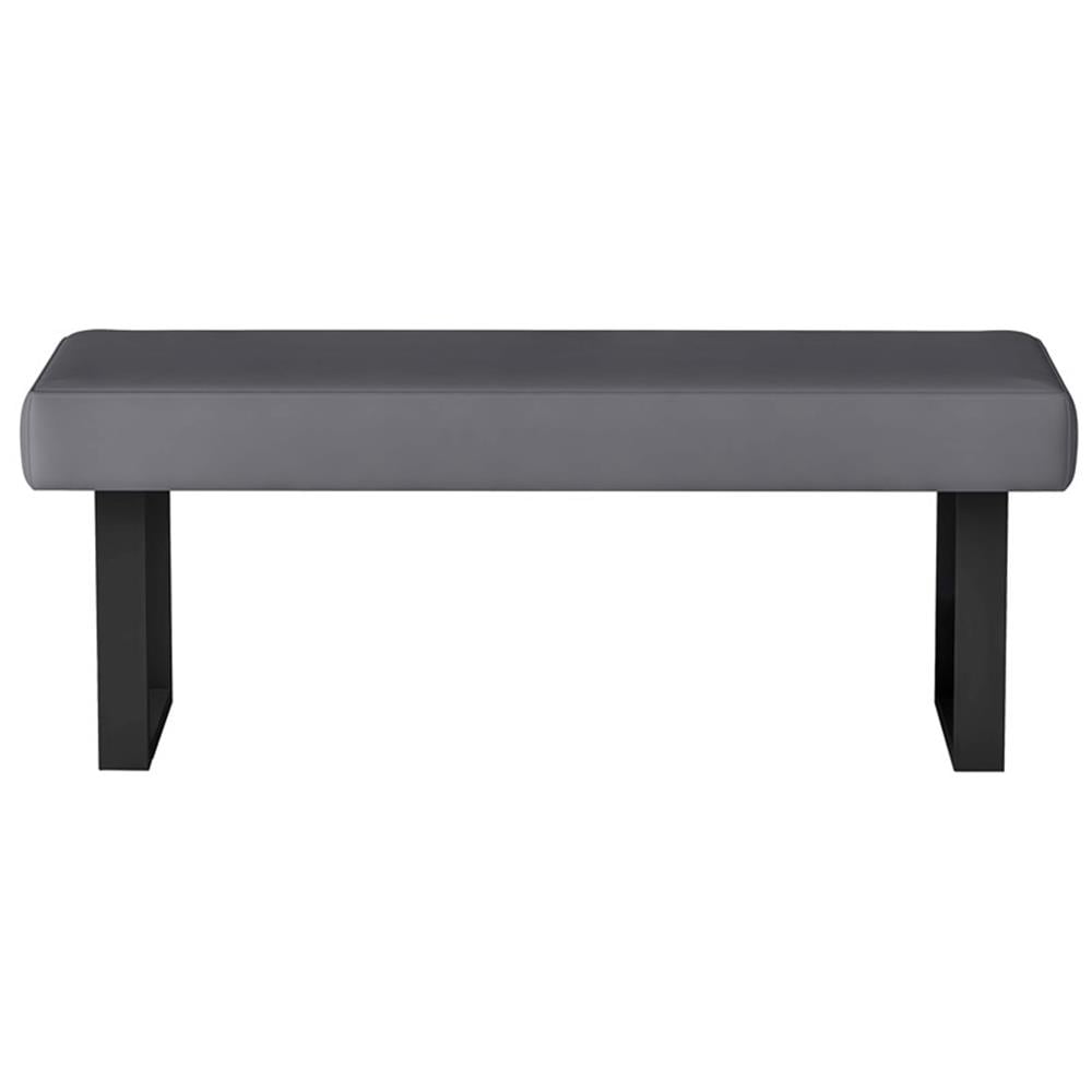 Gray Faux Leather Upholstered Bench with Matte Black Steel Legs