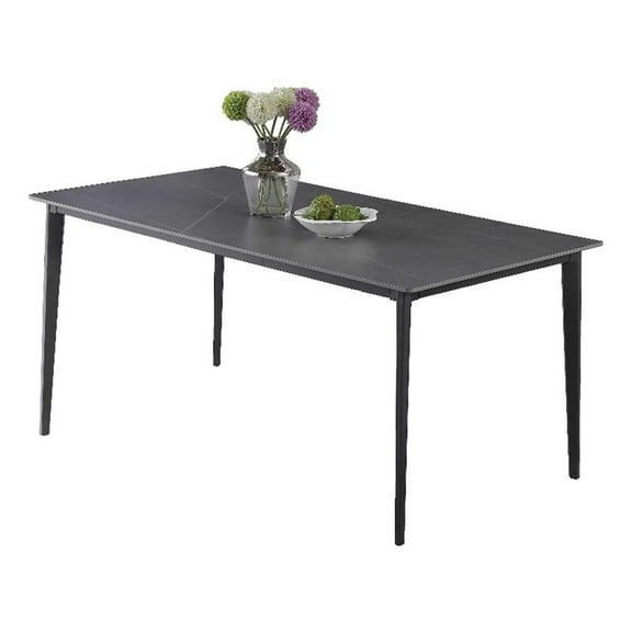 Milan Marbleized Matte Gray Ceramic Top Table with Steel Four-legged Base