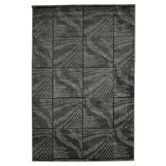 Milan Marcel Black Rug 8x10.3 Transitional Abstract 100% Polypropylene