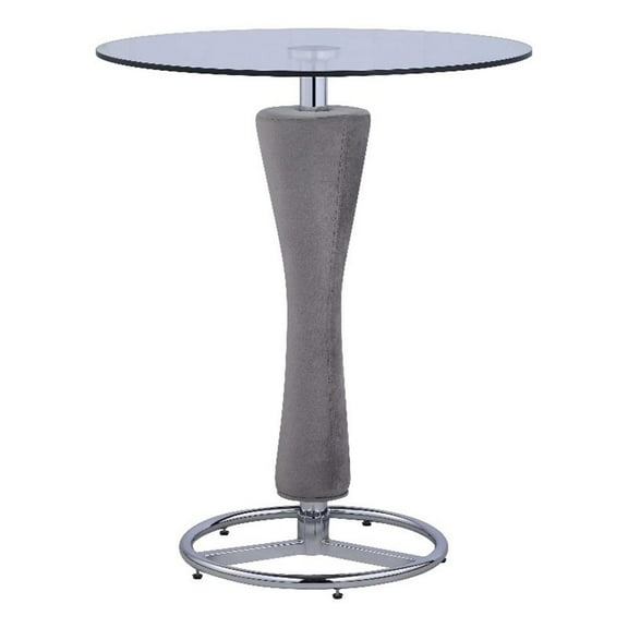 Milan Mirella Contemporary Round Glass Pub Table with Gray Upholstered Pedestal