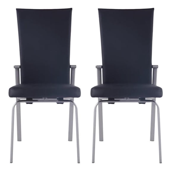 Milan Monique Motion-Back Faux Leather Side Chair in Black (Set of 2)