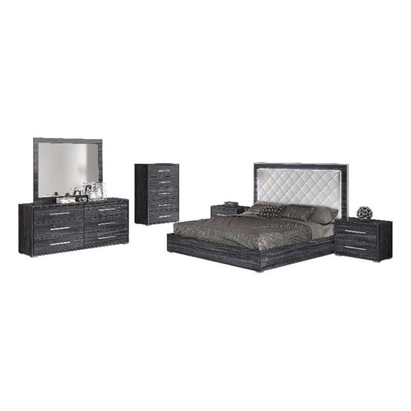 Milan Napolitan Contemporary 4-Piece Wood King Size Bedroom Set in Gray