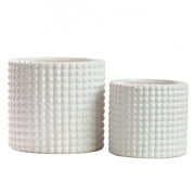 Milan Plant Pot Set - White Ceramic Hobnail Dots Plant Pots Indoor Set 2 Planters (Gloss White)