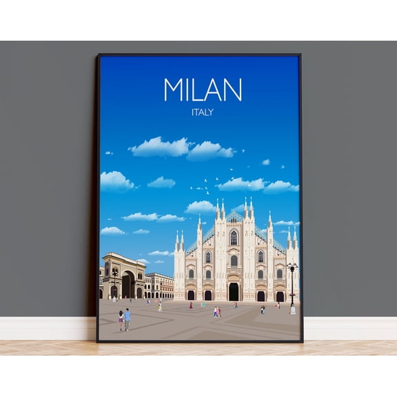 Milan Print, Travel Poster of Milan, City of Milan, Milan Gift Art, Italy, Italy Wall Art, 12x18 UNFRAMED