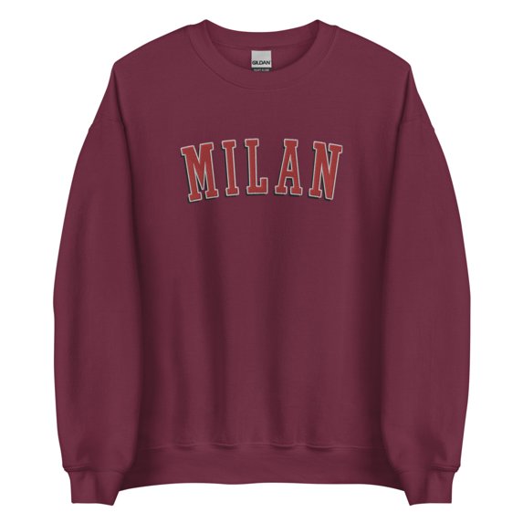Milan Red Embroidered Sweatshirt (Maroon, XL)
