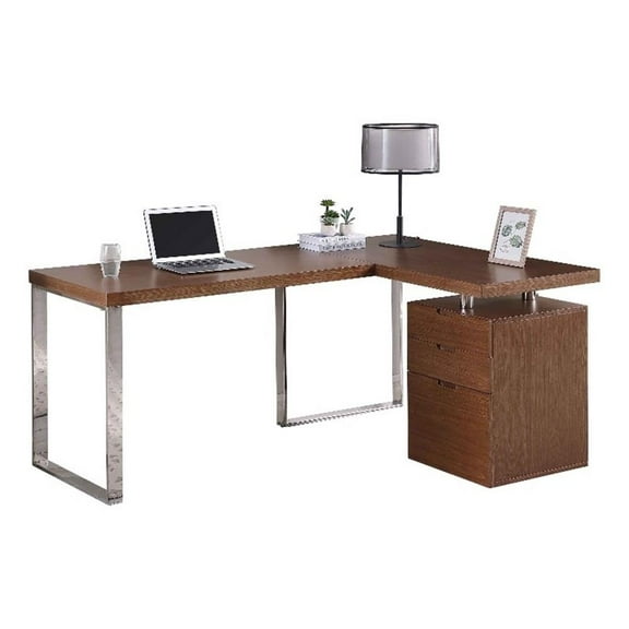 Milan Reversible Walnut Wooden Home Office Desk with 3-Drawer Cabinet