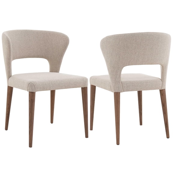 Milan Robbie Taupe Fabric & Walnut Modern Curved Open-back Side Chair - Set of 2
