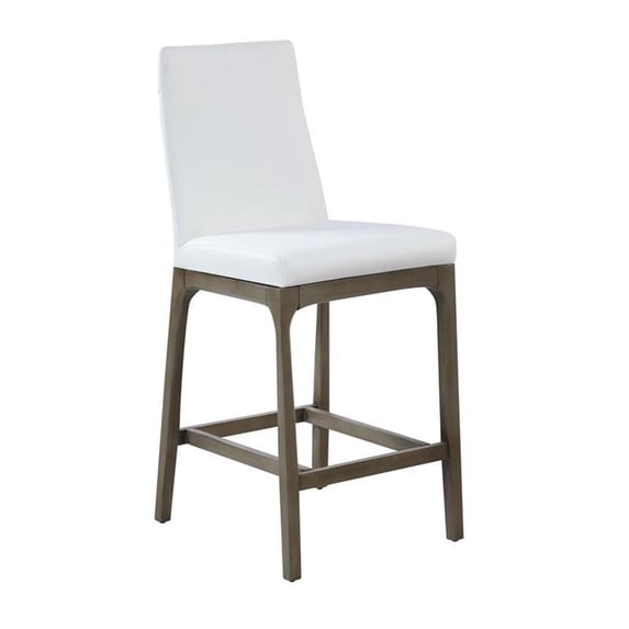 Milan Rosa Modern Gray/White Faux Leather Counter Stool with Solid Wood Base