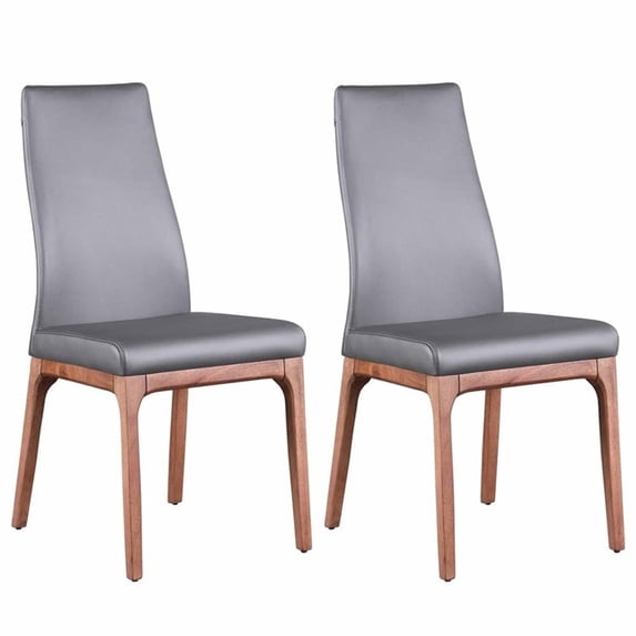 Milan Rosa Walnut Veneer/Gray PU Contour Back Side Chair w/ Wood Base (Set of 2)