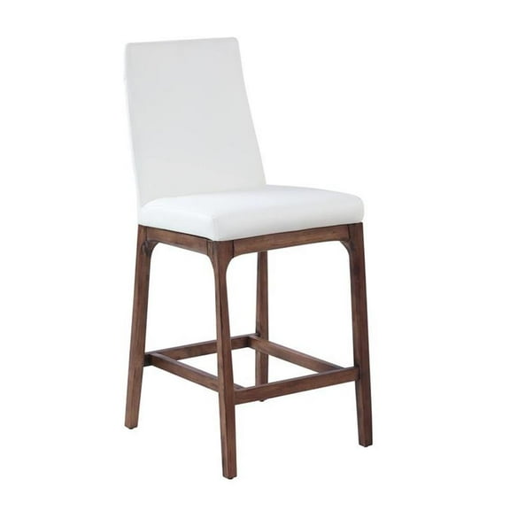 Milan Rosa Walnut Veneer/White Faux Leather Counter Stool w/ Solid Wood Base