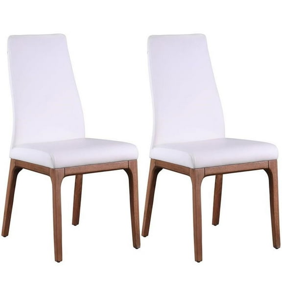 Milan Rosa Walnut Veneer/White PU Contour Back Chair w/ Wood Base (Set of 2)