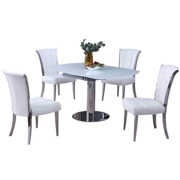 Milan Talia Dining Set with Extendable White Glass Table & White Tufted Chairs