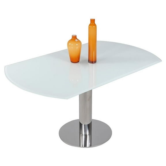 Milan Talia Steel and Starphire Glass Motion-Extendable Dining Table in White