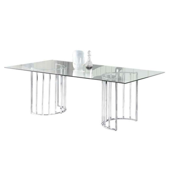 Milan Tania Contemporary 42"x 72" Glass Top Dining Table w/ Steel & Acrylic Base