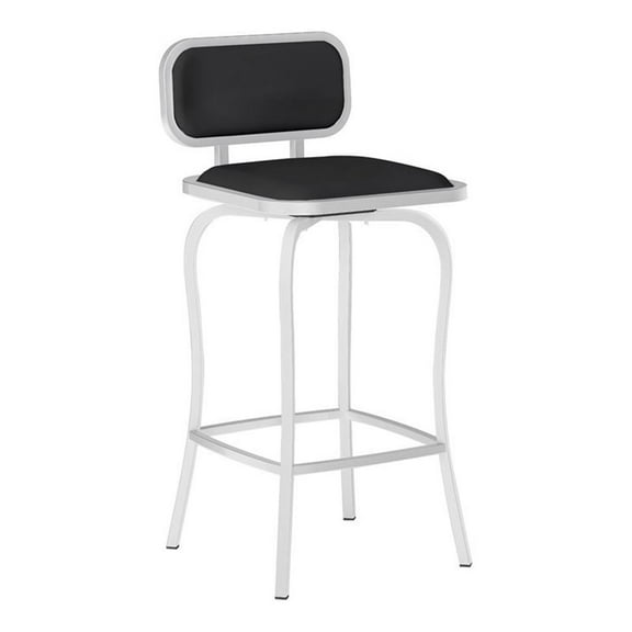 Milan Tanvi 35" Modern Steel and Faux Leather Swivel Counter Stool in Black