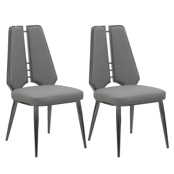 Milan Tessa Gray Faux Leather Side Chair with Graphite Accents - Set of 2