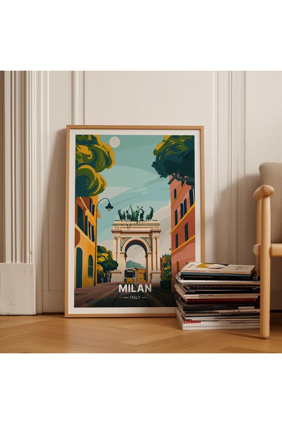 Milan Travel Poster, Italy Wall Art, Vintage Milan Decor, Unique Wedding Gift, Birthday Present, Home Decor, Office Artwork Wall Art, Modern Wall Decor, 12x18 UNFRAMED