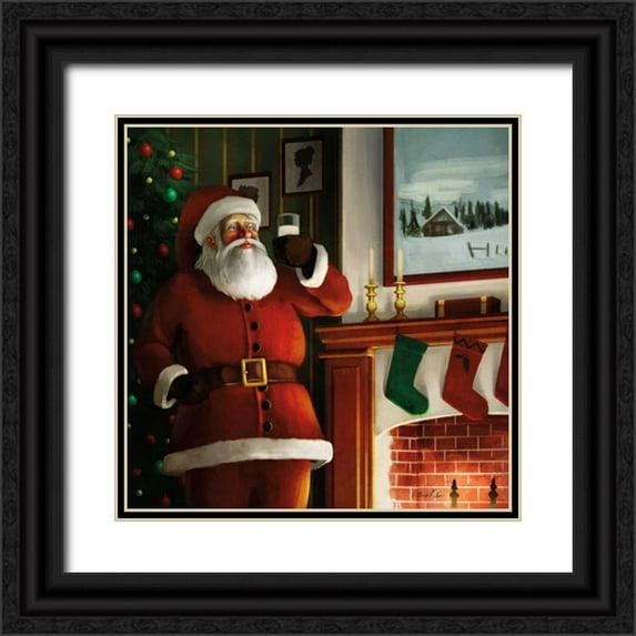 Milan, Vittorio 26x26 Black Ornate Wood Framed with Double Matting Museum Art Print Titled - Christmas Eve Santa