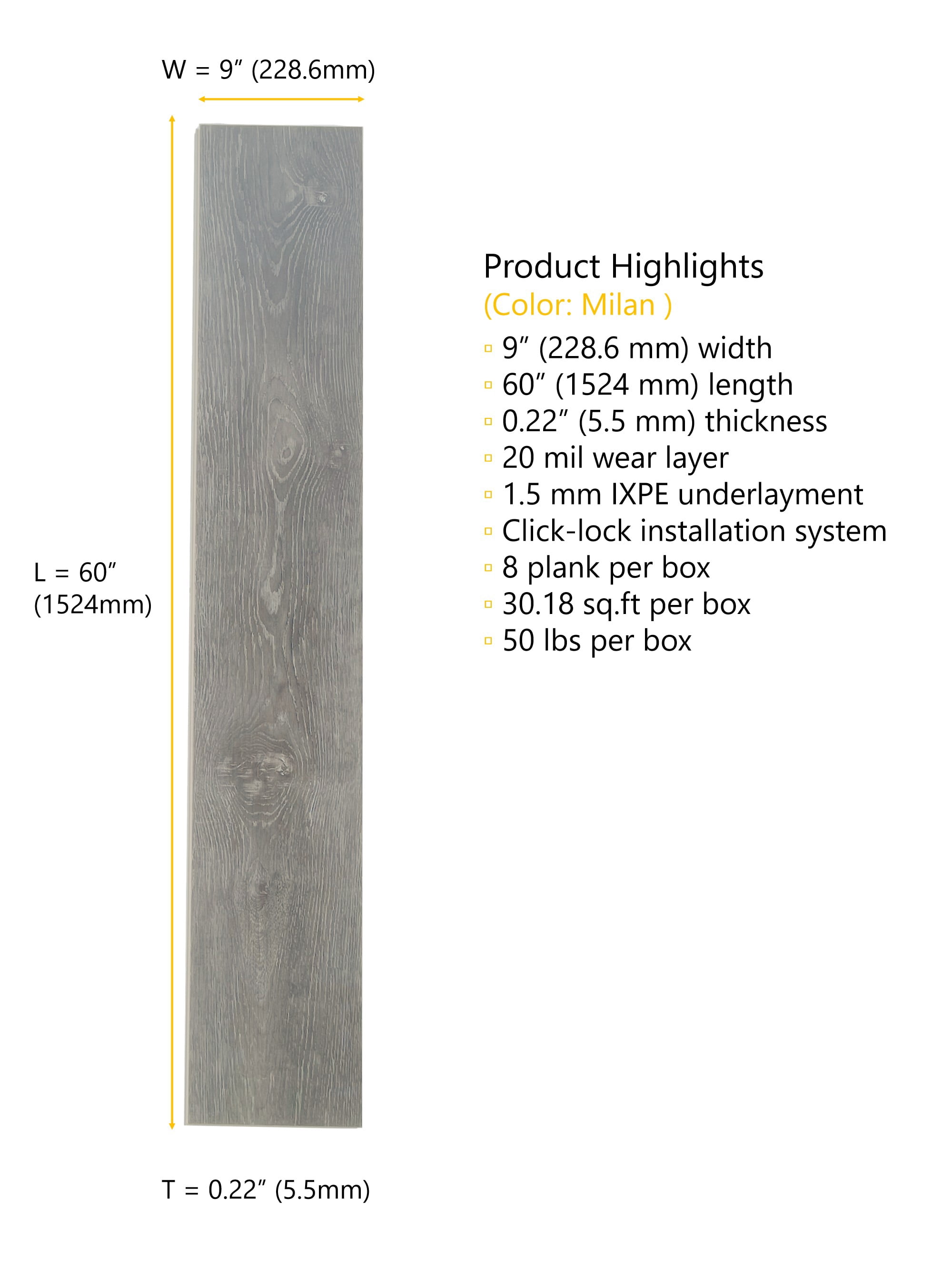 Milan (weathered gray) 20 MIL Wear Layer 5.5mm Thick x 9 in. W x 60 in. L Click Lock Waterproof Luxury Vinyl Plank Flooring with IXPE (30.18 sqft/case)