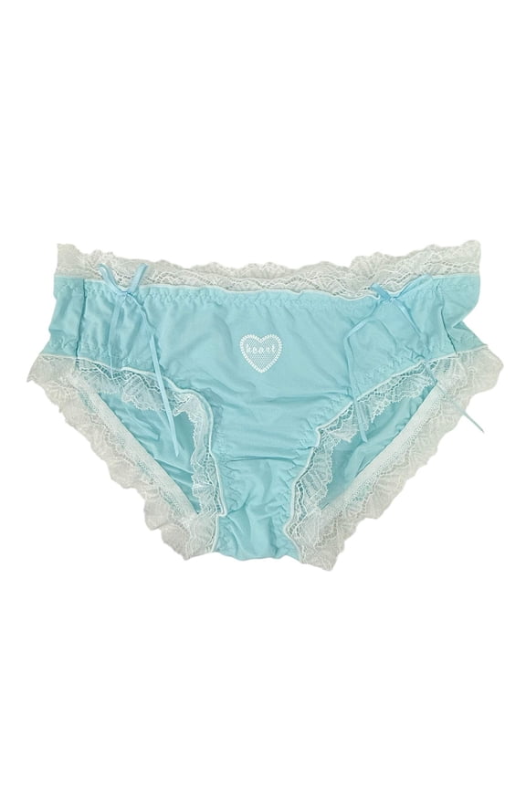Blue & White Lace Trim Panty - XS