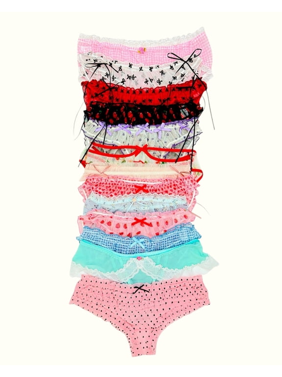 Women's Coquette Lace Panties 5-Pack, Soft Girl Floral Underwear, Assorted Styles & Colors, Cotton Lining, Stretchy Feminine Briefs - XS