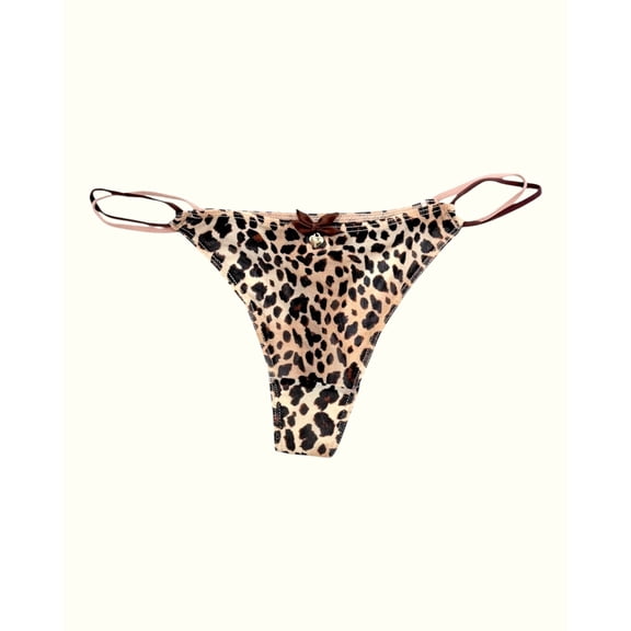 Milanblocks Leopard Print String Panties with Charm Accent - BROWN - S