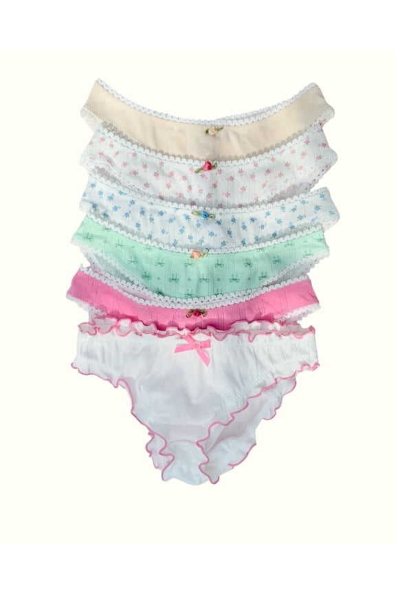 Pointelle Bikini Undie Cute Y2K Coquette Cotton - LUCKY MIX - XS