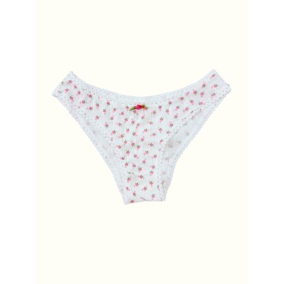 Milanblocks Pointelle Bikini Undie Cute Y2K Coquette Cotton - PINK FLOWER - XS