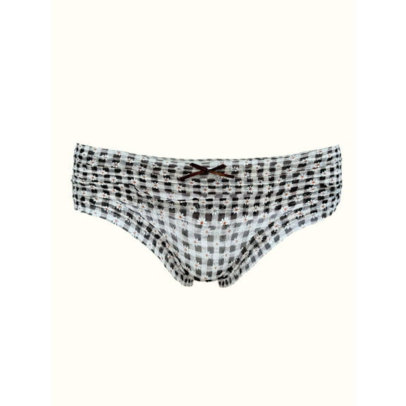 Milanblocks Vintage Style Gingham Daisy Ruffle Panties - BLACK - XS