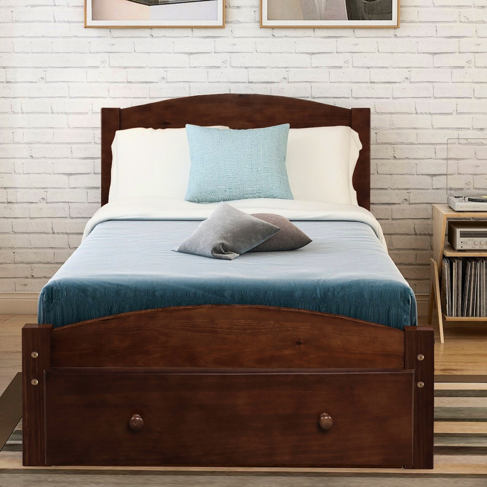 Milanhome Doliya Twin Storage Platform Bed Walnut