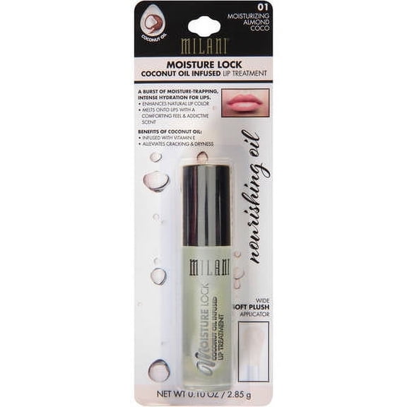 Milani Moisture Lock Coconut Oil Infused Lip Treatment, 01 Moisturizing Almond Coco, 0.1 oz