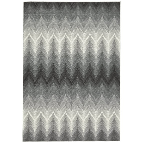 Milania Contemporary Chevron Rug, Gargoyle Gray/White, 10ft x 13ft-2in Area Rug