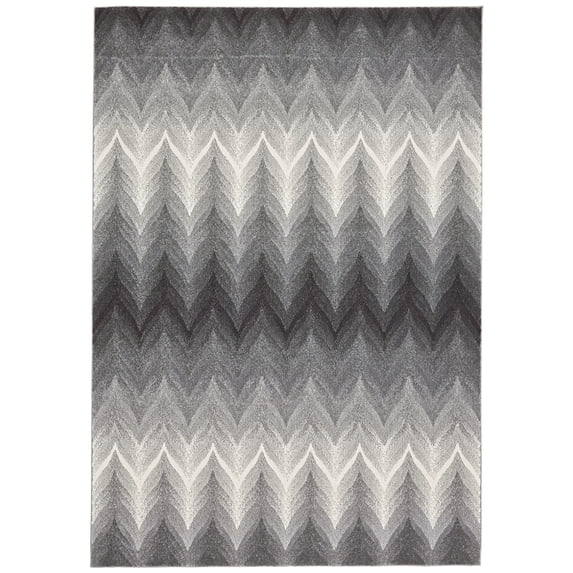Milania Contemporary ChevronArea Rug, Gargoyle Gray/White, 6ft-7in x 9ft-6in