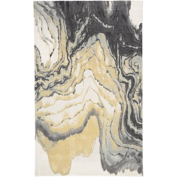 Milania Watercolor EffectArea Rug, Gargoyle Gray/PaleYellow, 6ft-7in x 9ft-6in