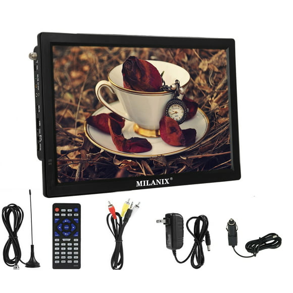 Milanix 14.1" Portable Widescreen LED HDTV with HDMI, VGA, MMC, FM, USB/SD Card Slot, Built in Digital Tuner, AV Inputs, and Remote Control